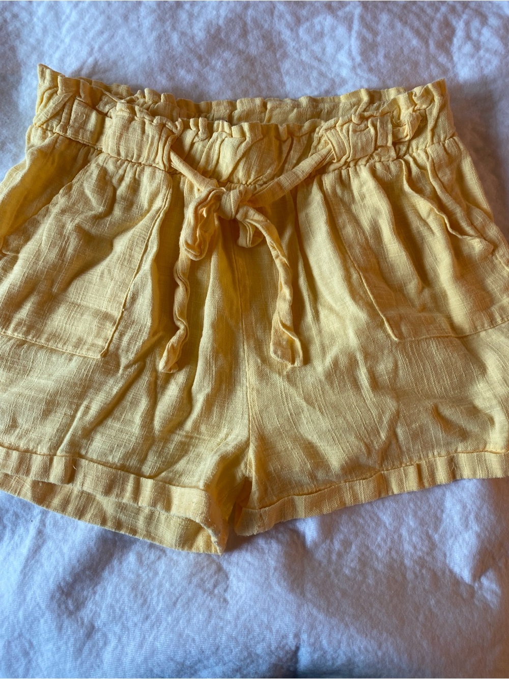 Hot Kiss Sunlit Yellow Drawstring High Waisted Cotton Shorts